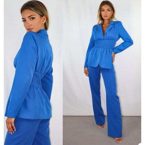 Blue Women Pants Suits wiht Corset Slim Fit Blazer Suit Ladies Prom Party Wedding Wear(Jacket+Pants)