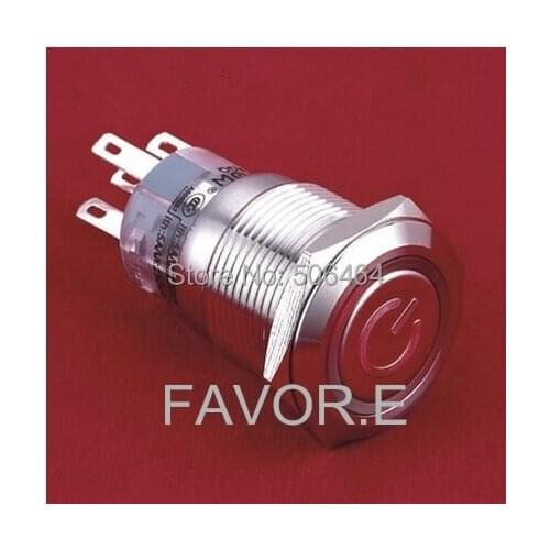 * LED Stainless steel 19mm IP67 5A/250VAC 1NO 1NC POWER signs ring illuminated Momentary metal Push Button Switch