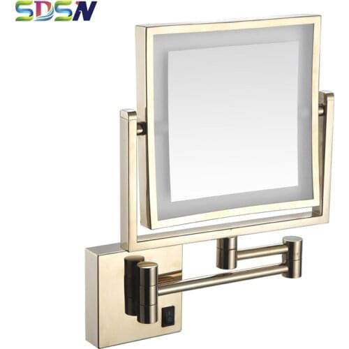 LED Bathroom Mirror SDSN Fold Bathroom LED Mirrors Wall Mounted Gold LED Cosmetic Mirror Quality Brass LED Bath Mirrors