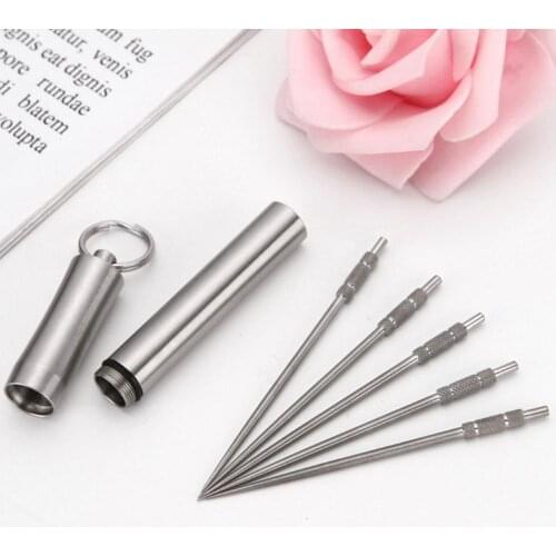 Titanium Alloy Toothpick Portable Reusable Outdoor EDC Stainless Steel Toothpick Bottle Fruit Fork Holder Storage Box Case