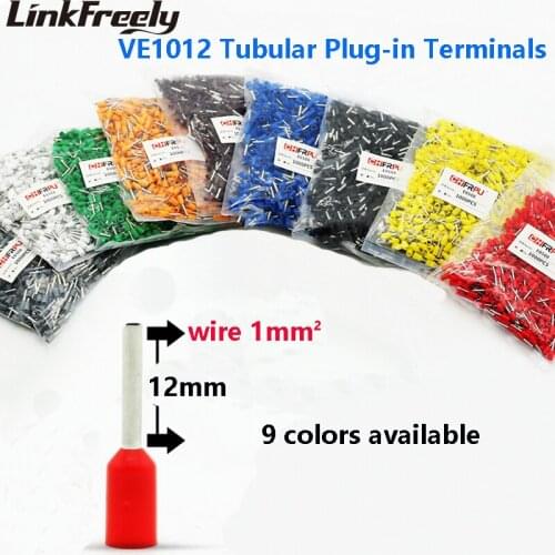 1000pcs VE1012 E1012 Tubular Insulated Electrical Wire Terminal Connector Lug Faston Cable Heat Shrink Splice Terminal Crimp Pin