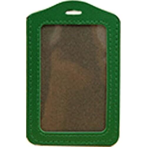 Vertical Style PU Leather ID Badge Holder,One card slot,6Pack (green)
