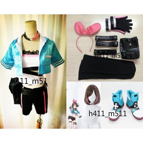 High Quality Full sets A.I.Channel Kizuna AI Cosplay Costume Girls Suit Uniform Cosplay Costume including wig and shoes