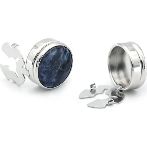 Cufflinks Cap [Non-French Shirt Button] High-end Mens Round Mysterious Blue Natural Stone Cufflinks Business Cuff Links Caps
