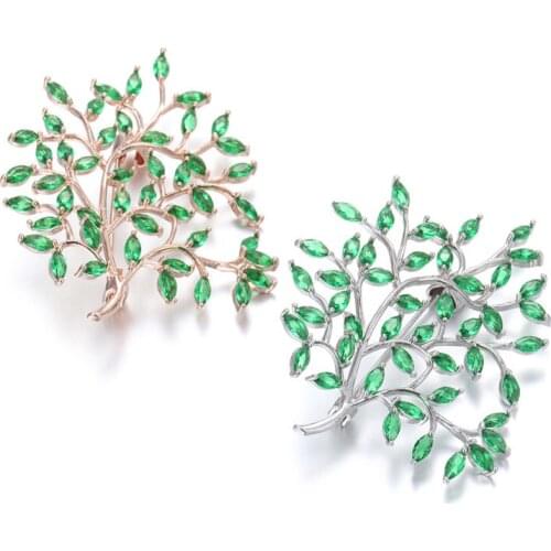 Womens green zircon Brooch exquisite Leaf Brooch silk scarf button accessories womens suit Brooch accessories