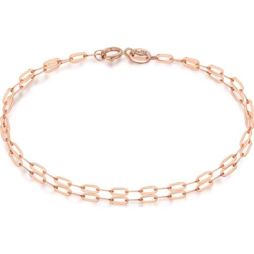 Pure 18K Rose Gold Bracelet Women AU750 Gold Double O Link Chain Bracelet