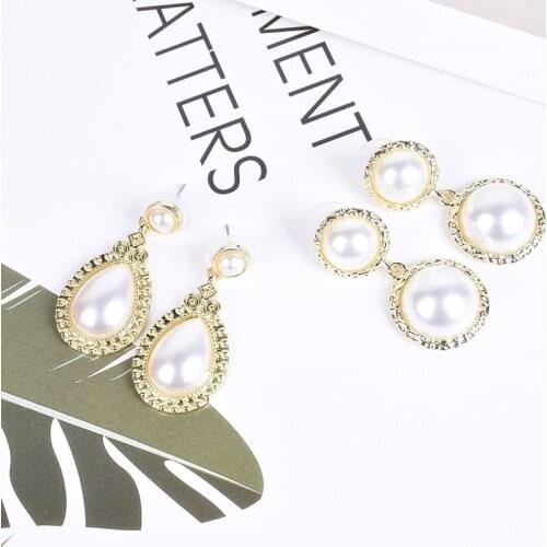 2020New Korea Design Stud Earrings Metal Geometric Irregular Circle Teardrop Simulated Pearl Earrings For Women Girl Gift