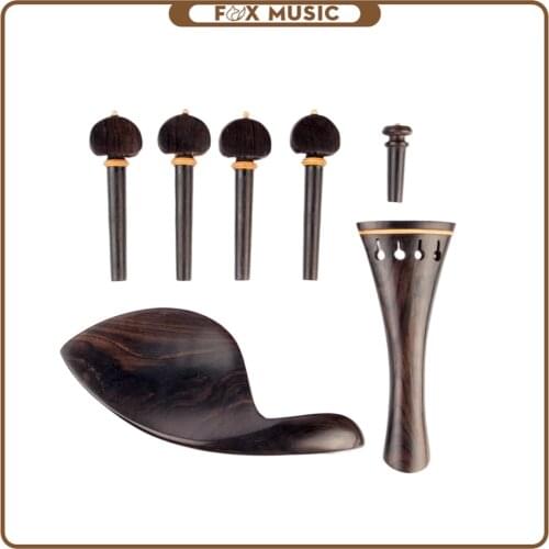 4/4 Hill StyleTailpiece +Tuning Pegs+Endpin+Chinrest Ebony Wood Violin Fiddle Set Replacement Black Violin Accessories