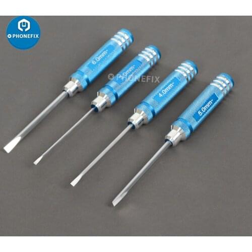 4pcs Steel Slotted Screwdriver Set Aluminum Alloy Handle 3.0/4.0/5.0/6.0mm RC Drone Repair Tool Kit for RC Car Helicopter Models