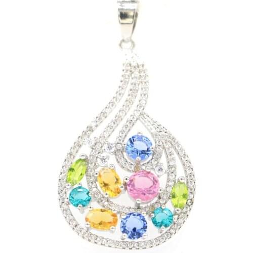 28x19mm Pretty Round Shape Created Rich Blue Violet Tanzanite Womans Party Silver Pendant