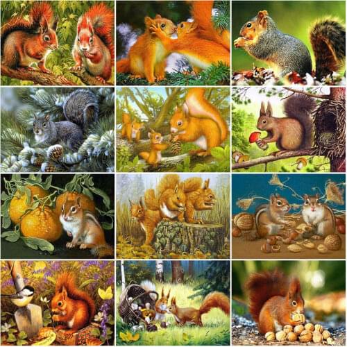 AZQSD 5D DIY Full Square Drill Diamond Embroidery Mosaic Squirrel Handmade Gift Diamond Painting Animal Handicraft Kits