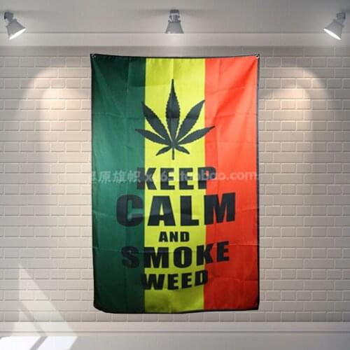 "KEEP CALM AND SMOKE WEED" Heavy Metal Music Cloth Flag Banners Bar Billiards Hall Studio Theme Wall Hanging Decoration