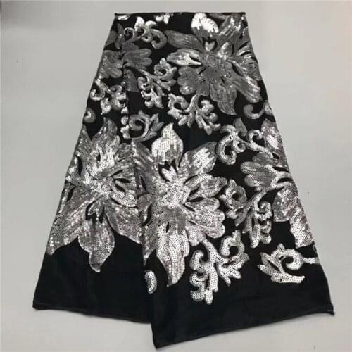 Free shipping Velvet (5y/lot)African Lace With Sequins,Embroidery Textile Lace Fabric,African French Lace Fabric High Quality