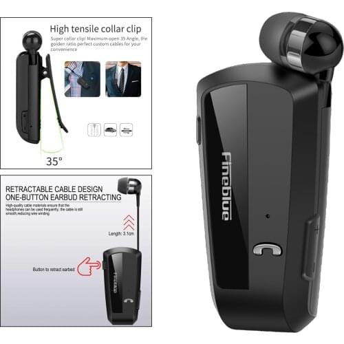 Fineblue F990 Bluetooth 4.0 Wireless Headset with Mic Retractable Stereo Headphone Collar Clip Business Workout Earphone Earbud