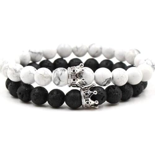 Luxury Trendy Classic Couple Bracelet Men Women 2020 High Quality Charm Diy Stone Strand 2pcs/set Crown Bracelet Jewelry Gift