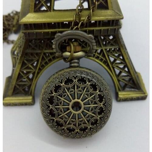 Bronze Antique Vintage Spider Web Hollow Pendant Necklace Quartz Steampunk Pocket Watch PO352