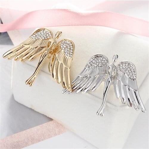 Fashion Rhinestone Brooch Pin Alloy Angel Wings Brooch Unisex Jewelry Xmas Gift