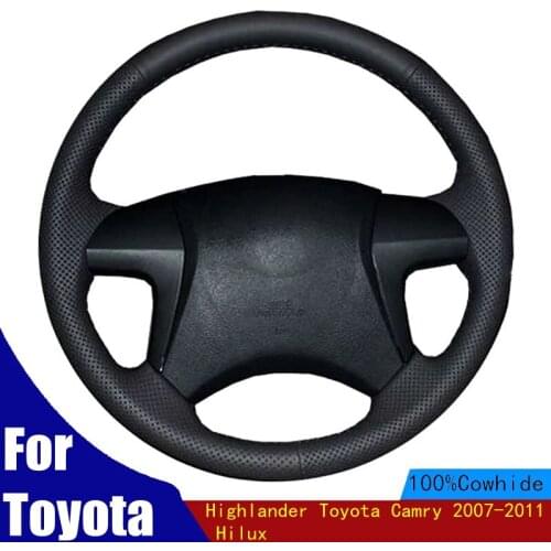 Car Steering Wheel Cover For Steering Wheel For Toyota Highlander Toyota Camry 2007-2011 Hilux Genuine Leather Braid