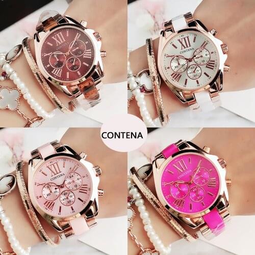 CONTENA Womens Watch Imitation White and Black Ceramic Ladies Watches Famous Top Brand Luxury Quartz Movement Watches For Women
