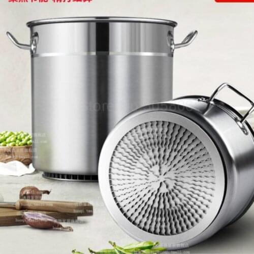 Energy-saving soup barrel stainless steel with lid thickened large capacity round meat composite bottom pot
