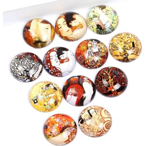 Reidgaller 20pcs mix gustav Klimt painting photo glass cabochon 20mm 25mm diy handmade flatback round dome jewelry findings