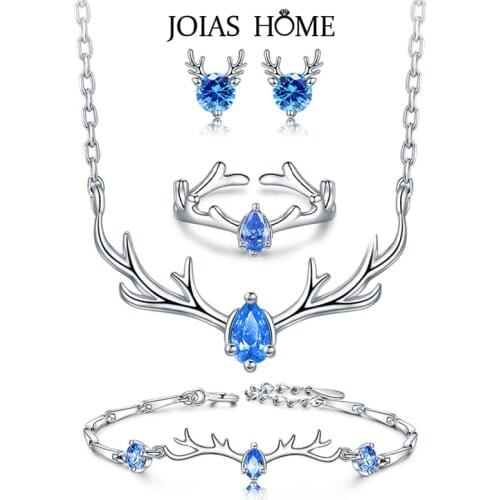 JoiasHome 925 Sterling Silver Ring Set For Women Sapphire Earrings Bracelet Necklace Women Christmas Fine Jewelry Wholesale