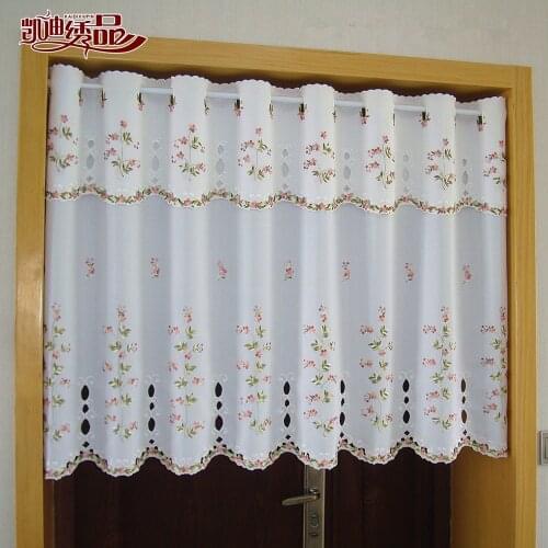 Short Curtain Flower Embroidery Hem Pastoral Cloth Curtains for Bar Kitchen Cabinet Door and Widow Childrens Room