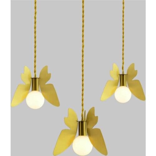 Nordic Restaurant Brass Butterfly Pendant Lights Restaurant Childrens Room Three Head Bar Table Copper Hanging Lamps Fixtures