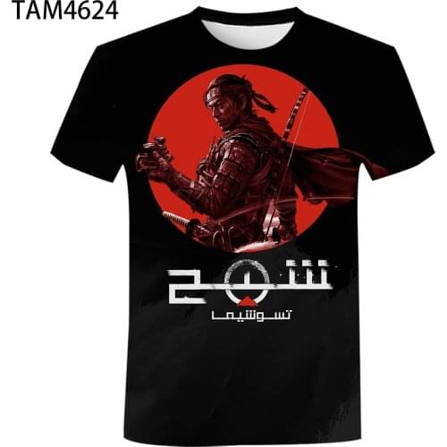 Ghost of Tsushima 2021 Summer New T-Shirt Mens and Womens Game Anime 3D Cartoon Retro Round Neck Childrens Street Cute Top