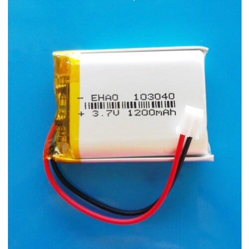 103040 3.7V 1200mAh lipo polymer lithium Rechargeable battery + JST PH 2.0mm 2pin plug for MP3 GPS DVD recorder headset camera