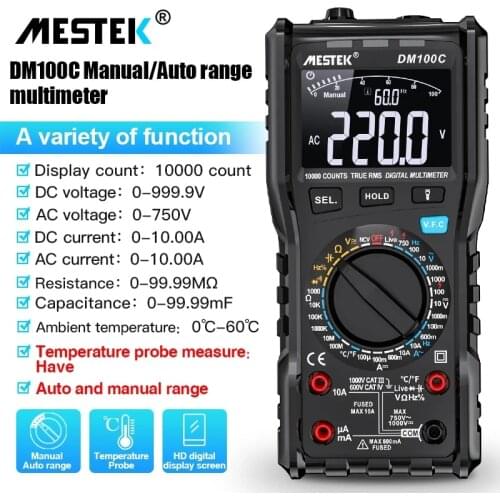 MESTEK-DM100C True Effective Value, 10000 Counter, Digital Display Multimeter, With Analog Bar Graph, AC/DC Voltage And Current