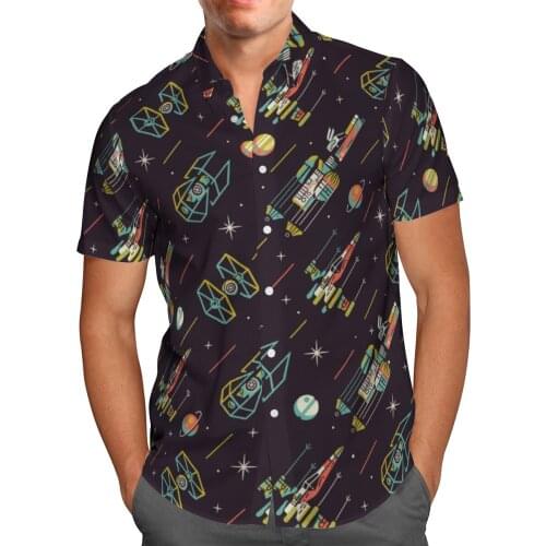 Space Spaceship Black Shirt 3D Hawaiian Shirt Men Summer Fashion Short Sleeve Shirts Oversized Chemise Homme Camisa Masculina S2