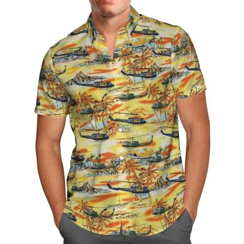 Helicopter Print Short Sleeve Shirts For Men Loose Cardigan Button Shirt Plus Size Hawaiian Style Summer 2021 Ventilated Shirt-9