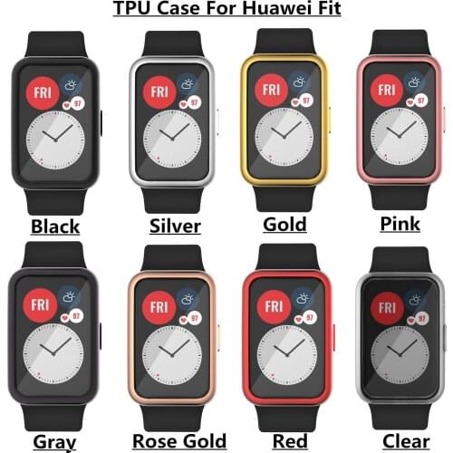 TPU Soft Full Screen Glass Protector Case Shell Edge Frame For Huawei Watch Fit Strap Band Protective Bumper Cover Accessories