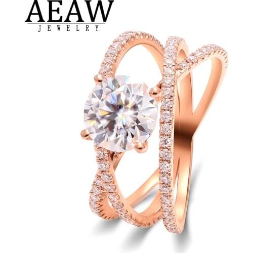 Real 14k Rose Gold 2.0ct D Color VVS1 Classic Style Moissanite Ring Wedding Party Anniversary Ring For Women
