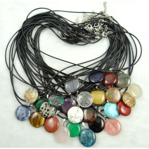 Natural stone Quartz crystal Turquoises tiger eye lapis Opal Round cake pendant Jewelry making necklace Accessories