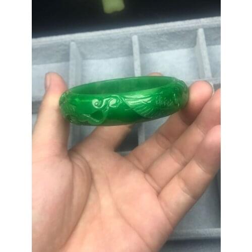 Natural green jade bangle 7A emerald hand-carved jadeite jade dragon bangle women emerald jade bracelet jade jewelry