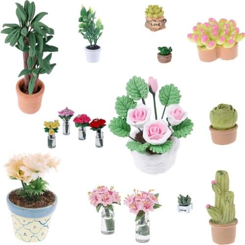 New Simulation Potted Plants Green Tree Potted Green Plant In Pot Doll House Furniture Home Decor For 1:12 Dollhouse Miniature