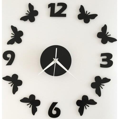 New home decoration mirror 3 d clock diy butterflies sitting room wall clock quartz watches free shipping