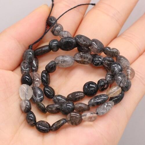 Charm Black Rutilated Quartz Beads Freeform Natural Stone Crystal Loose Beads DIY for Making Bracelet Necklace Jewelry Findings