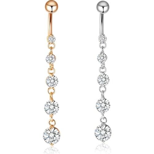 Wholesale Body Jewelry Silver Color Crystal Belly Button Rings 16G Titanium Dangle Belly Ring Bellybutton Piercing