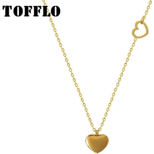 TOFFLO Fashion Jewelry Mini Double Peach Heart Clavicle Necklace For Women Titanium Steel Plated Stainless Steel Necklace BSP221