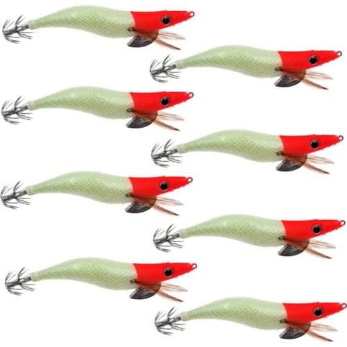 8Pcs Jigging Bait Rattle Shrimp Fishing Lure Cuttlefish Octupus Luminous Squid Jig Wobbler 2.5# 3.0# 3.5