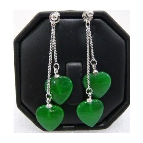 Noblest Jewelry Heart Shape green Jades Earrings