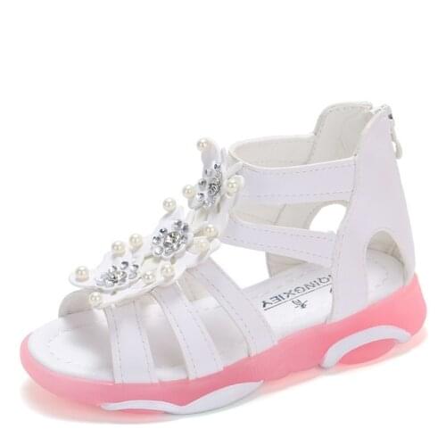 Summer Girls Flowers Roman Sandals Fish Mouth Bag Heel Zip Sandals Princess Wind Hollow Sandals Non-slip Breathable