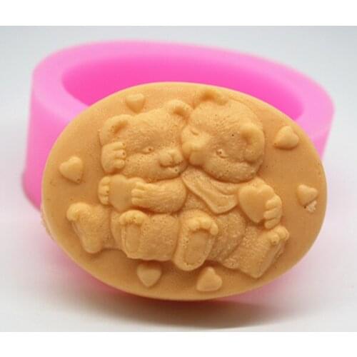 Silicone soap mold C510 Love bears oval shape Handmade cake chocolate clay mould wholesale mould tools