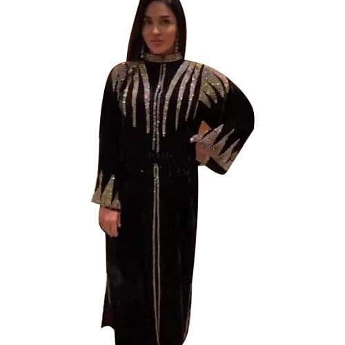 Tilapia fashion loose abaya turkey dress white diamond solid velvet african riche bazin long open vestidos