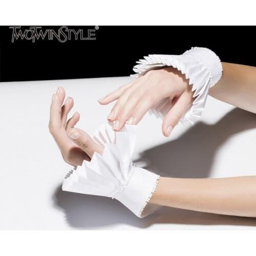 GALCAUR Pleated Raglan Sleeves With Gloves Women Ruffles White Cuffs Spring Summer 2020 Female Vintage Fashion Accessories