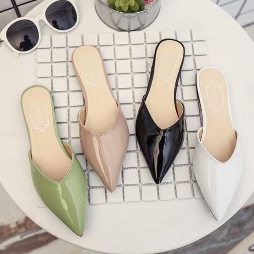 New Women Flat Heel Slippers Fashion Mules Shoes Pointed Toe Slides candy color Sandal Ladies Slides Flip Flop Zapatos Mujer