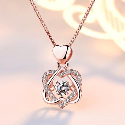 New Rose Gold Cubic Zirconia Heart Shaped Gemstone Pendant Necklace for Women Jewelry Clavicle Chain Romantic Valentines Gifts